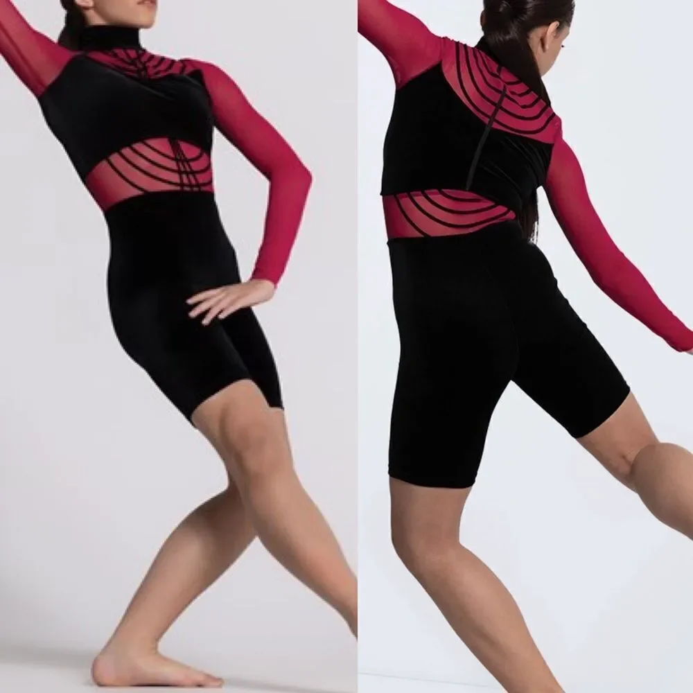 WEISSMAN Elite Dance Costume unitard red black velvet To Be Loved 14115 XSA